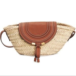 BNWT! Chloe Marcie Leather-Trim Raffia Tote Bag
